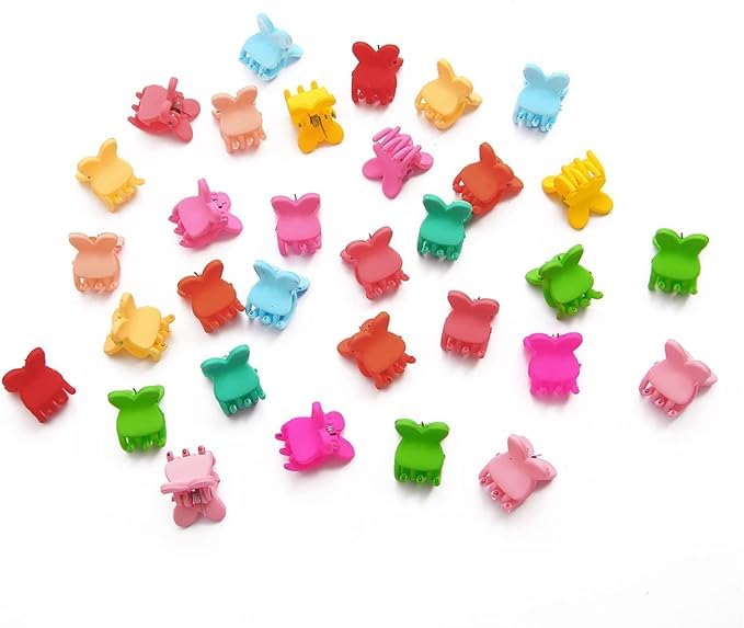 Image of NEOBABY Mini Colorful Rabbit Ears Design Tiny Hair Clip for Multiple Hair Styling | Hair Claws Accessories for Kids Baby Girls and Women's Candy Colors (Pack of 24)