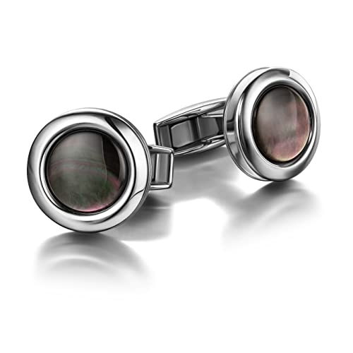 Colibrì - Gemelos para hombre Hampton - Gemelos de diseño con inserciones de nácar negro natural - Cierre trasero de cola de ballena - Acero inoxidable pulido - Caja de regalo