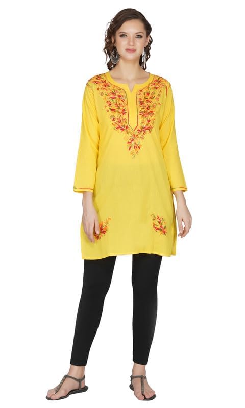 Image of Vahson Designer Hand Lucknowi Chikankari Embroidery Cotton Short Kurti for Women /Girls