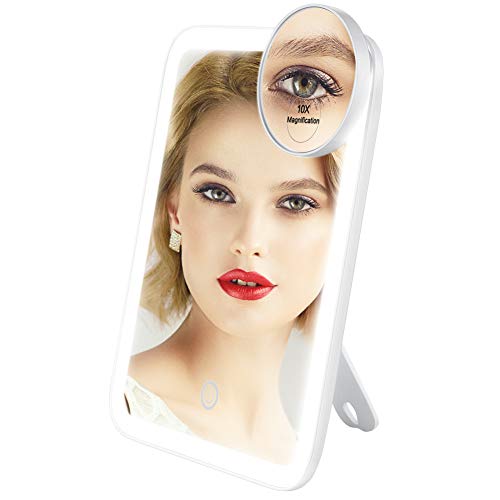 Lavany Lighted Makeup Mirror with 37 LED Lights, Ultra Bright 1100 Lumens Cosmetic Mirror with 10x Magnification, 180Â° Adjustable Rotation, CRI 88, Dimmable, Battery or USB Powered