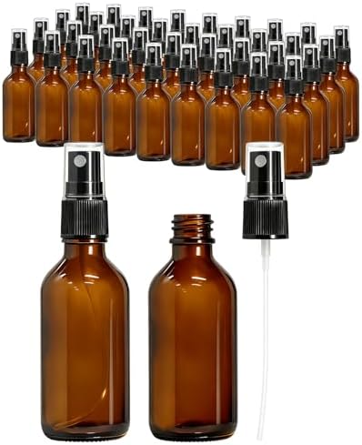 KEYWING 36 Pack Small Amber Glass Spray Bottles for Essential Oils, 2oz Empty Fine Mist Mini Spray Bottles, Refillable Containers for Hair, Travel, Plants, Cleaning, Skin Care