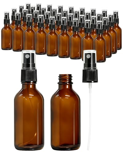 KEYWING 36 Pack Small Amber Glass Spray Bottles for Essential Oils 2oz Empty Fine Mist Mini Spray Bottles Refillable Containers for Hair Travel Plants Cleaning Skin Care