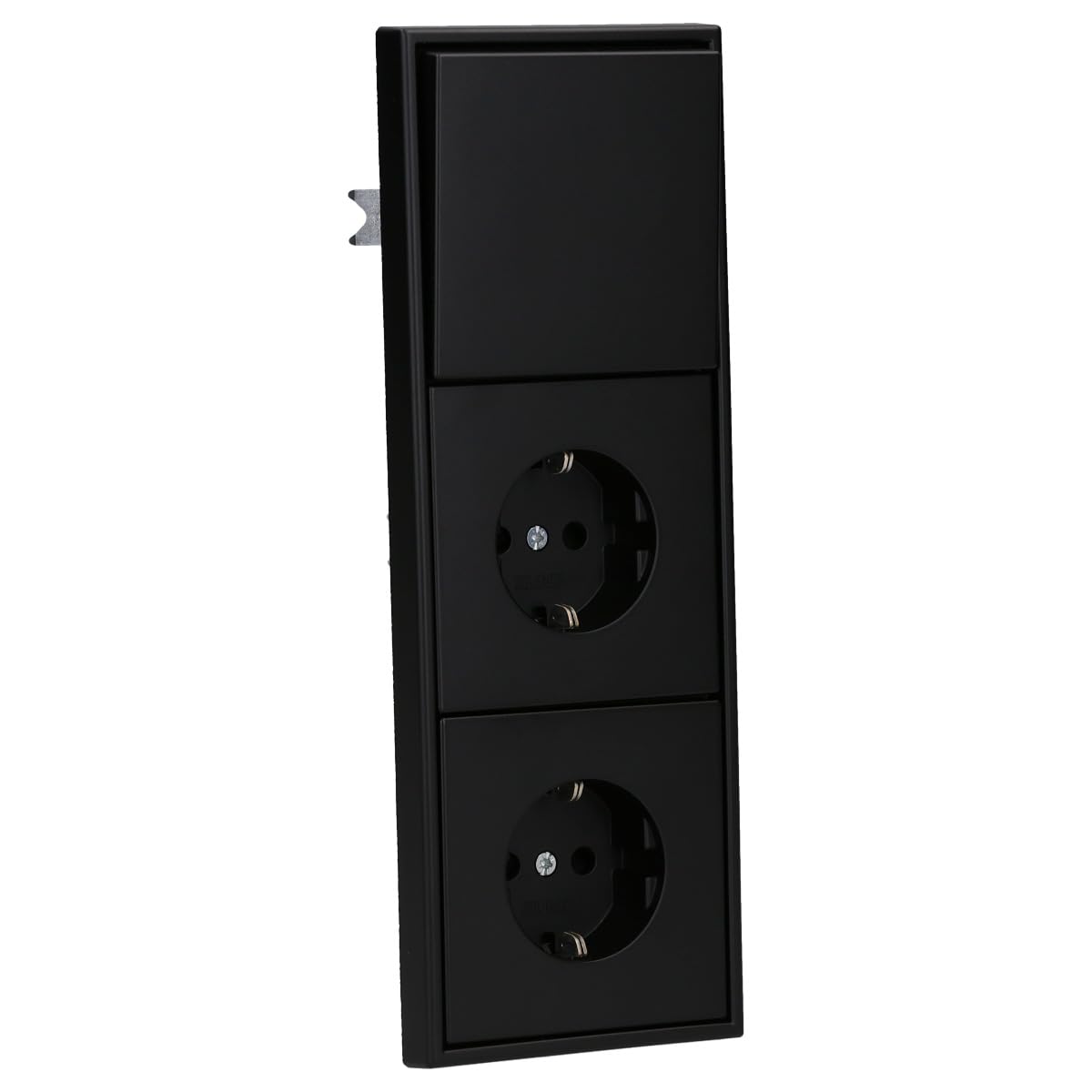 JUNG Serie LS Schalter + 2x Steckdosen Safety Set Graphitschwarz Matt | mit 506U Wippschalter Universal, 2x LS1520KISWM SCHUKO Steckdosen m. Berührungsschutz, LS990SWM Wippe, LS983SWM Rahmen 3-fach