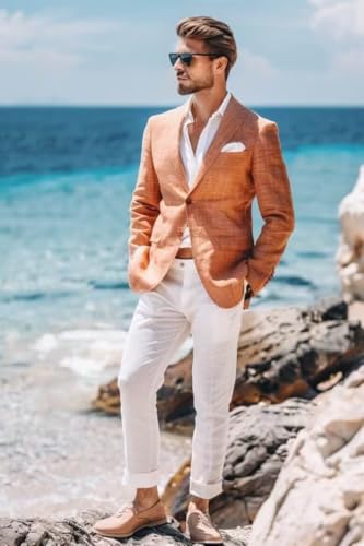 Suits for Men 2 Piece Linen Suit Slim Fit for Men Wedding Prom Set Formal Business Casual4