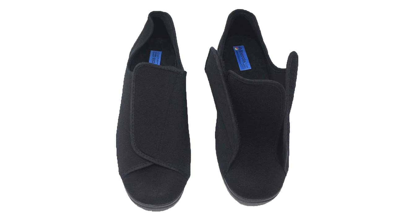 Genérico Zapatilla Extra Ancha Unisex Totalmente ajustable Apta para pies delicados, con vendaje o hinchados Empeine Textil Suela de goma Alberola Color Negro Talla 43