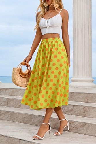 Image of Cicy Bell Womens Summer Striped Maxi Skirts A-Line Beach Vacation Outfits | Elastic Waist, Side Pockets, Flowy, Midi Length, Color Contrast, Trendy Casual