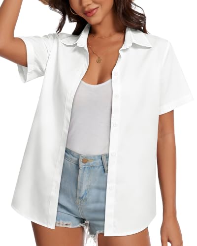 Image of Women Hawaiian Shirt Button Down Summer Tops Beach Short Sleeve Blouse