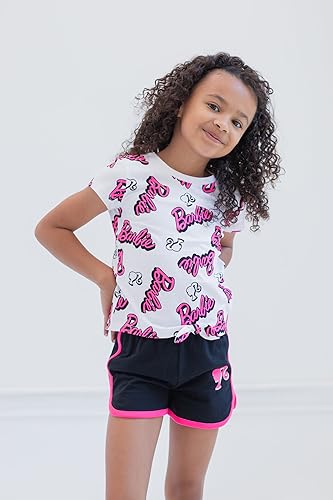 Barbie Big Girls T-Shirt and Dolphin Active Shorts Outfit Set Pink/Black 14-16 - image 6