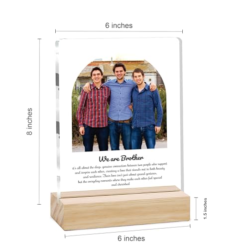 Image of Giftplease Customized Photo and Text Frame with Wooden Stand | Personalised Printed Photo Frame | Gift for Brother | Birthday | (Transparent, 5MM, 6 * 8 Inches), Tabletop BG 07