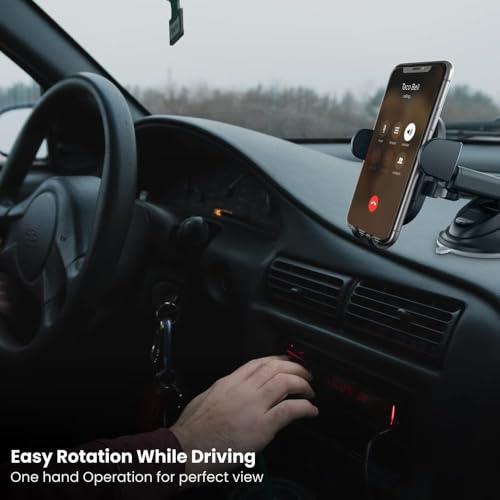 Image of MountPro K6 Universal Car Dashboard Mobile Holder | Adjustable Windshield Mount with Strong Suction Cup | One-Touch Lock Mechanism | 360 Rotation | Compatible with All Smartphones - Black