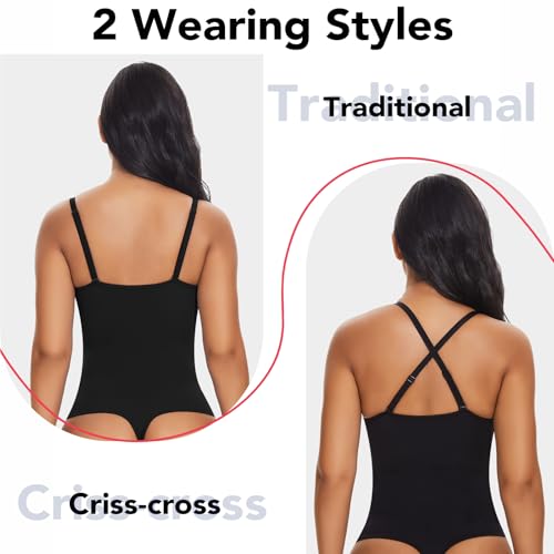 SHAPERIN Women's U Plunge Bodysuit Low Back Double Lined Tummy Control Shapewear Deep V Thong Body Suits2