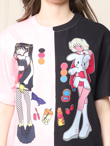 Image of Style Go Pure Cotton Oversized Baggy Fit Drop Shoulder Aesthetic & Cool Graphic Printed Half Sleeve Tshirt for Women || Trendy Tees || Casual Loose Korean T-Shirt (Pack 2)