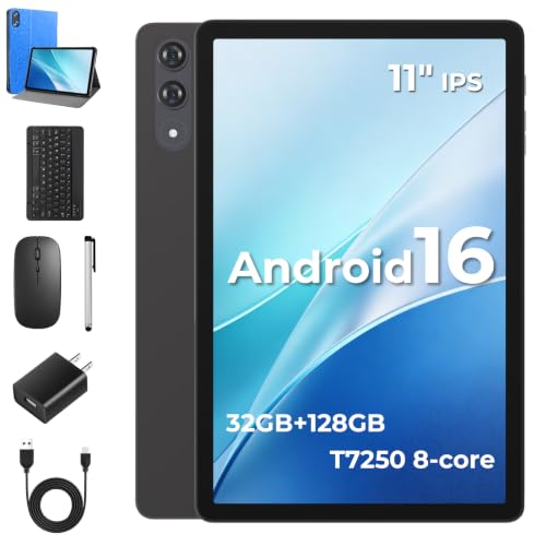 Image of Tablet 11 Inch, Android 16 Tablet with Keyboard Gemini AI, Obsidian | Octa T7250, 32GB+128GB, 8000mAh & Fast Charge, 1920P IPS, 8+16MP Camera, with Case, Mouse & Pen, WiFi+BT 5.0,GPS, Widevine L1