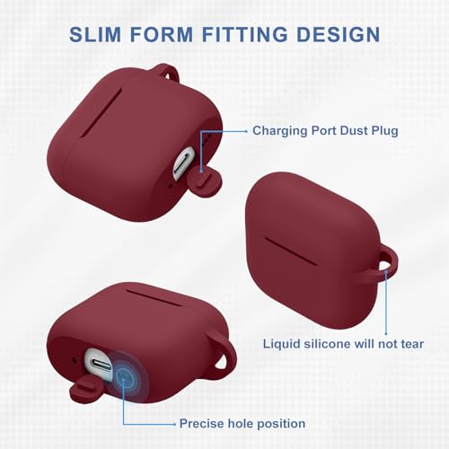 Image of Tobfit Case for AirPods 4 Case Cover 2024 with Lanyard & Keychain, Soft Silicone Protective Case for Apple AirPods 4th Generation, Full Protection, Support Wireless Charging - Wine Red