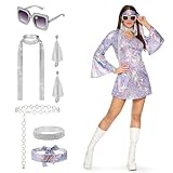 Spooktacular Creations 70s Costumes Women, Halloween Disco Dress with 70s Accessories for Halloween Costumes Cosplay and Dance Parties M