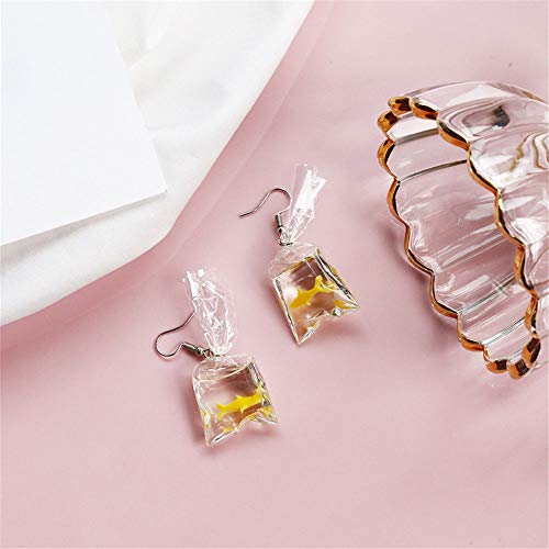 Image of Funny Goldfish Earrings,Water Bag Shape Dangle Hook Earrings Charm Jewelry Gift Earrings for Women-2 Pairs(One Red& One Yellow), Resin