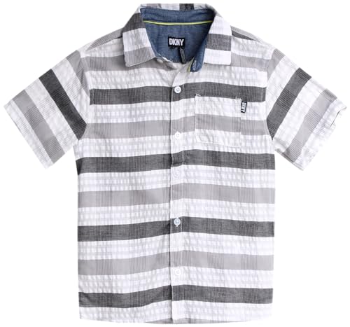 Image of DKNY Boys' Shorts Set - 2 Piece Short Sleeve Collared Button Down Shirt and Stretch Denim Shorts for Boys (Sizes: 8-12)