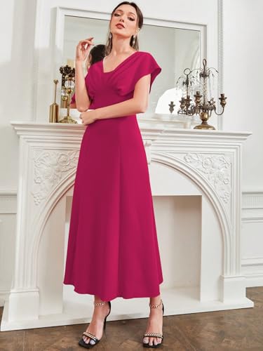 Image of Shasmi Women's & Girl's Solid A-Line Maxi Dress | V-Neck Pleated Bodice | Cap Batwing Sleeves | Fit & Flare Evening Gown (Dress 274)