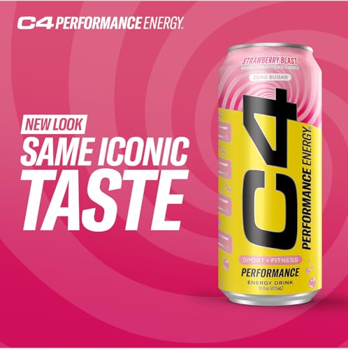 Image of Cellucor C4 Performance Energy Drink | Strawberry Blast | Zero Sugar Carbonated Preworkout Energy | 200mg Caffeine with Beta Alanine | 16 Fl Oz (24 Pack)