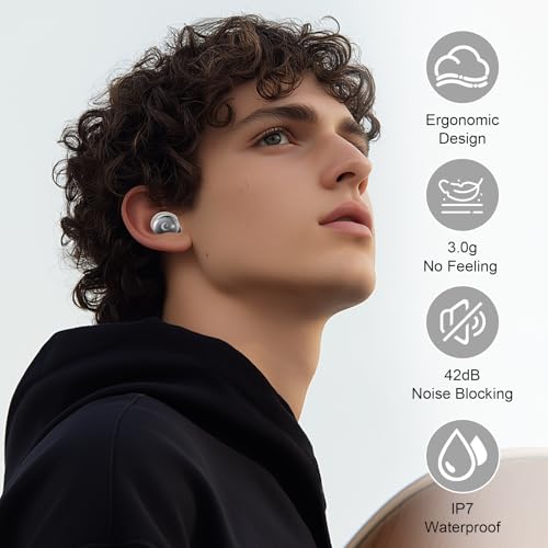 Image of 2026 Sleep Earbuds Bluetooth 5.4 in Ear Smart Touch Screen Ear Buds, 48H Playtime Mini Sleep Headphones Small Design for Side Sleepers, 5 EQ Modes, Crystal-Clear Calls, IPX7 Waterproof Earphones Beige