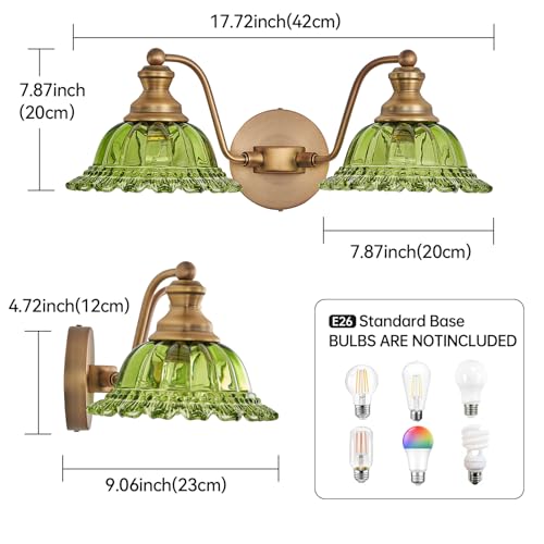 Image of XIEDUN Green 2 Light Vanity Light Bathroom Light Vintage Bathroom Light Fixtures