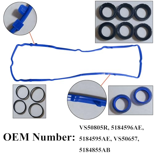 Image of VS50805R Valve Cover Gasket Kit Compatible with 2011-2020 3.6L V6 Dodge Avenger Challenger Durango Grand Caravan Journey Ram ProMaster 1500 2500 3500, Jeep Grand Cherokee Wrangler Chrysler 200 300