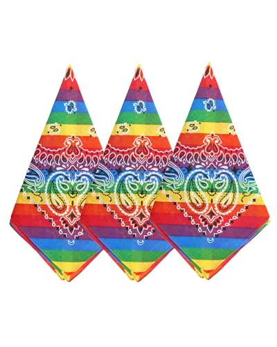 Bycc Bynn 3 Pack 100% Cotton Paisley Pattern Bandanas Face Mask Square Scarf Headwear (S- 3 Pack-Rainbow)