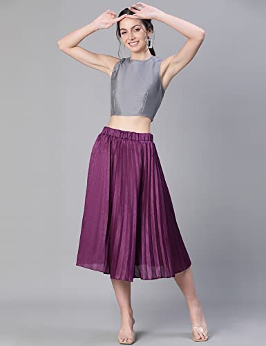 Image of oxolloxo Women Purple Pleated & Elasticated Dupion Silk Skirt