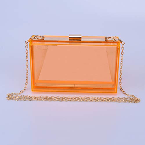 Image of WEDDINGHELPER Women Crossbody Shoulder Bag Evening Clutch Purse Acrylic Clear Jelly Box with 2 Removable Chain Purse (Orange)