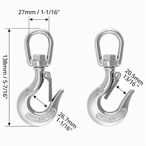 Foto von QWORK® Kran Kettenhaken Lasthaken, Edelstahl Schwenk Anhebender Haken Sicherheitshaken 650kg