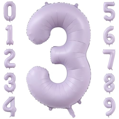 Image of Pastel Purple 3 Number Balloons,40 Inch Light Purple 3 Balloons Large Helium Foil Mylar Purple Number 3 Balloon for Birthday Party Anniversary Decorations