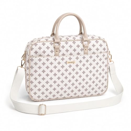Pasta Executiva Feminina Para Notebook 39cm Bolsa de Trabalho com Alça Transversal Removível e Zíper Duplo (Off-White)