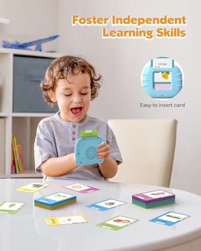 Image of Bilingual Spanish and English Talking Flash Cards for Ages 2+, Pocket Speech Therapy Tools with 512 Words, Montessori Language Learning and Autism Aids (510 Words English Blue)