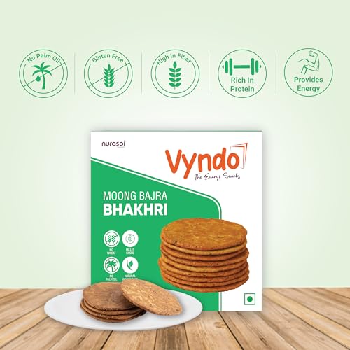 Vyndo All Bhakhri Combo – Pack of 5 (180g Each) | Millet Snacks, Gluten-Free, Healthy Energy Snack for Kids & Adults | Moong Bajra, Masala Ragi, Roasted Ragi, Farali, Jeera