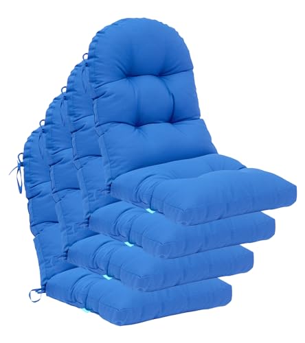 Image of QILLOWAY Outdoor High Back Chair Cushion for Adirondack, All Weather Rocking Chair Cushions Thick Padded Replacement for Patio Furniture Set of 4,Marine Blue
