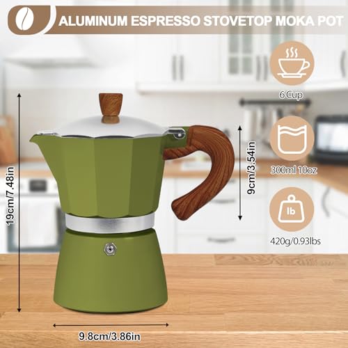 Image of Aluminum 6 Cup 300ml Moka Pot Express Coffee Maker Stovetop Espresso Colorful Coffeemaker Italian Classic Style Brewing Greca Cafe Mocha Machine for Cafeteras Lover Camping Travel and Home Use 10oz