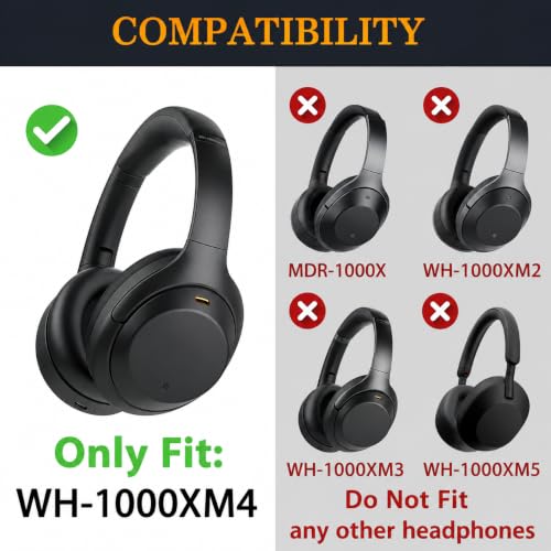 Image of Mizi Replacement Earpads Compatible with Sony WH-1000XM4 (WH1000XM4) Noise Cancelling Headphones, Premium Protein Leather Ear Cushions with Thick Memory Foam, Noise Isolation, Enhanced Comfort, Black