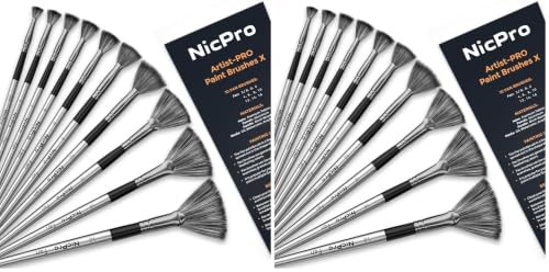 Image of Nicpro Fan Paint Brushes 10 PCS Artist Painting Brush Set Soft Anti-Shedding Nylon Hair Wood Short Handle for Acrylic, Watercolor, Oil, Craft Painting (Pack of 2)