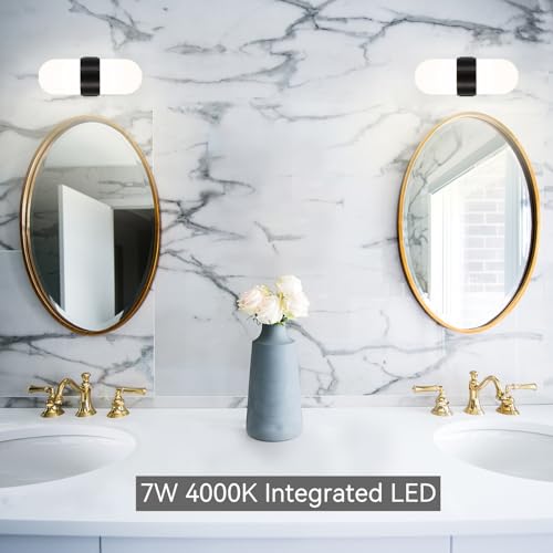 Image of Tubicen Mid Century Modern Wall Sconce Bathroom Black Art Deco Wall Light Integrated LED Dimmable Cylinder Sconces Wall Lighting for Living Room Bedroom Bathroom 7W 4000K Hardwired