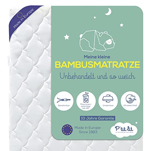 P\'tit Lit - Babymatratze aus Bambus - 60x120 cm - Weiche und saugfähige Viskose - Ohne chemische Behandlung - Abnehmbar - OekoTex® P\'tit Lit - Babymatratze aus Bambus - 60x120 cm - Weiche und saugfähige Viskose - Ohne chemische Behandlung - Abnehmbar - OekoTex®