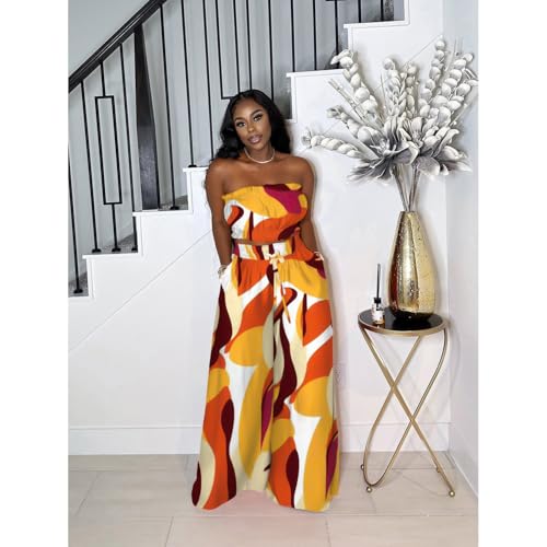 Image of Two Piece Sets for Women Summer Outfits Crop Tops and Wide Leg Pants Sets Sexy Jumpsuits Vacation Outfits with Pockets