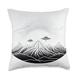 Ufo Mountains Sun Simple Thin Lines Graphic Throw Pillow