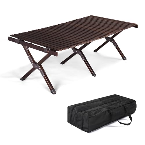 Black Folding Camping Table Portable Roll-Up Picnic Table,Folding Camping Table, Lightweight Roll-Up Table Low Portable Picnic Table for Outdoor,Portable Foldable Picnic Table for Camp RV