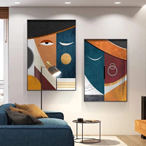 Peinture moderne abstrait de visage géométrique toile 40x60cm sans cadre pour salon