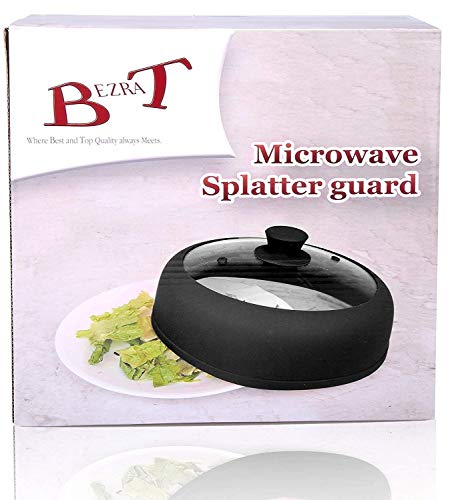 Bezrat Vented, Easy Grip, Silicone and Glass Microwave Cover Black – Microwave Splatter Guard for 6–7–8–9-10 inch Plates and Bowls