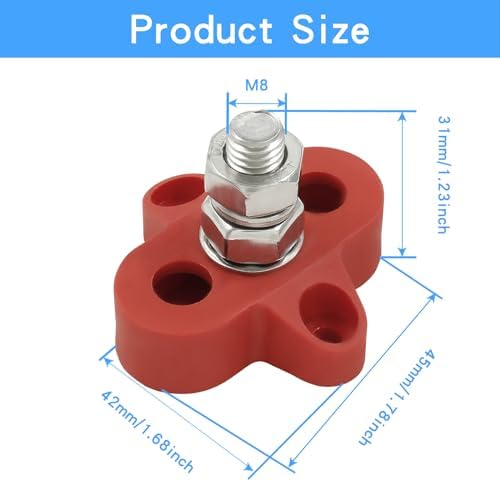 M8 Single Stud Battery Junction Post Power Terminal Block Sets 1 Pair Power and Ground Distribution Studs Bus Bar Connector for RV Boat Truck Car(Red and Black)