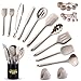 Utensilios Cocinar Resistencia de Silicona para Sartenes - 24 Piezas Juego de Platos de Cocina Set Espátula Accesorios Antiadherente con Cucharas Pincel Cazo de Sopa y Soporte Organizador (23Pcs)