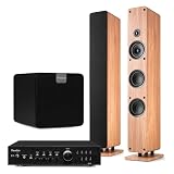 Audizio Arco – Pack 2 Altavoces de Torre pasivos con Amplificador AD220B Bluetooth 5.0, subwoofer SW80D de 8', Cables RCA, Equipo Sonido para TV Home Cinema, 480W en Total, Color Madera Clara