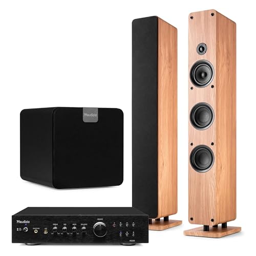 Audizio Arco – Pack 2 Altavoces de Torre pasivos con Amplificador AD220B Bluetooth 5.0, subwoofer SW80D de 8