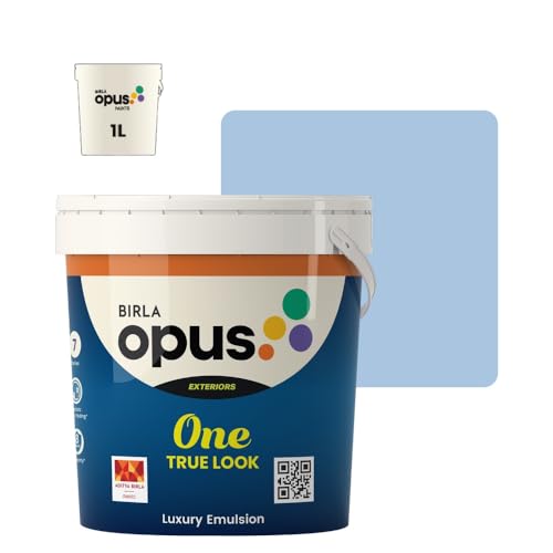 Image of Birla Opus One True Look Luxury Emulsion Paint (1L, Betty Blue Eyes, Soft Sheen Finish) | Anti-Fading, UV & Algae Protection, Strong Film Intergrity | For Exterior Walls of Home, Office